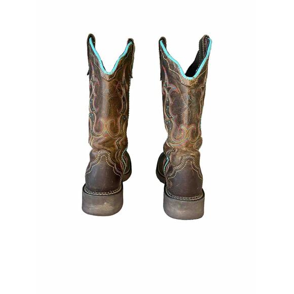 Justin Boots Womens Size 7B Gypsy Raya L2900 12” Brown Turquoise Leather Western - Picture 3 of 14